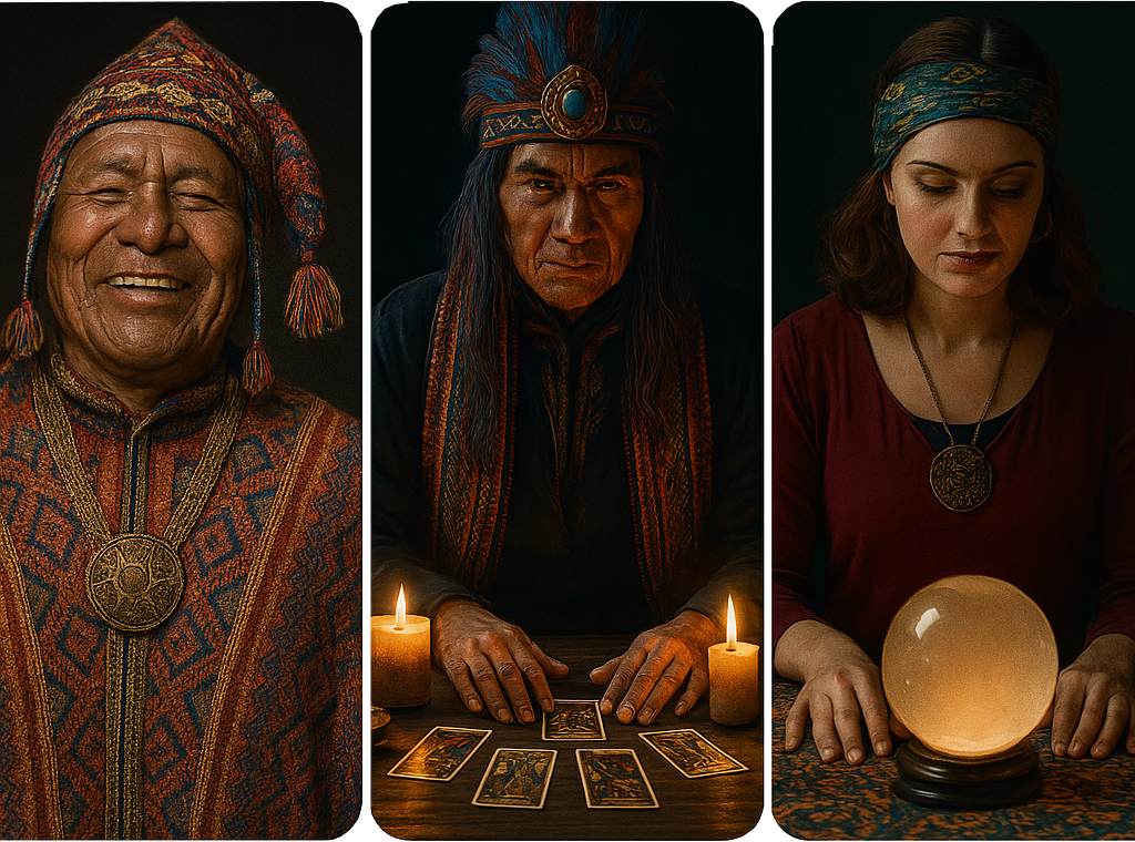 Bruja echando las cartas del tarot en consulta esotérica
